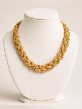 Lightweight Gold Tone Braided Statement Necklace